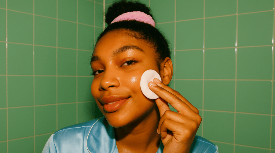 Jonge vrouw reinigt haar gezicht met een wattenschijfje – routine­stap voor verzwakte huidbarrière, Daily Beauty
